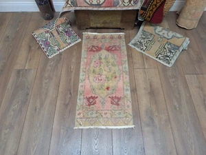 Vintage türkischer Teppich, rosa Teppich, kleiner Teppich, Fußmatte Teppich, Eingangsdesign Teppich - Bild 1 von 10