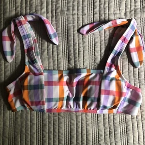 Kona Sol Bikini Swim Top Pink Orange Purple Blue White Sz Medium Shoulder Ties - Picture 1 of 7