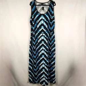 City Chic Womens Maxi Dress Plus Size L 18 Blue Black Chevron Stretch Side Slit - Picture 1 of 13