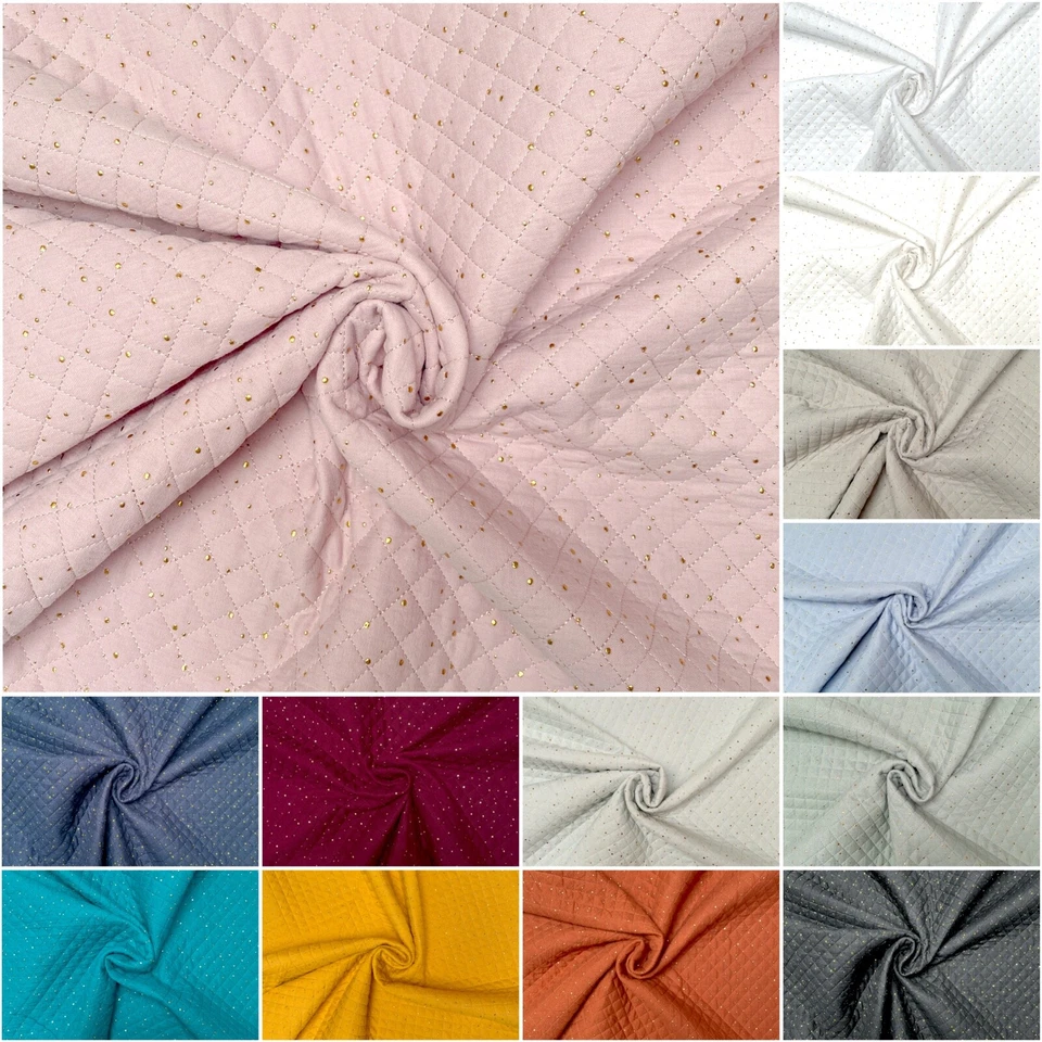 Musselin gesteppt 2x2 Gold Punkte doppelseitig Double Gauze wattiert Goldtupfen  - Bild 1 von 1