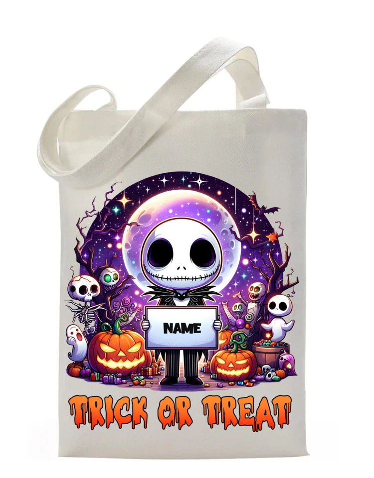 Jack Skellington Inspired Halloween Personalized Trick or Treat Bag Handmade - Image 1 of 1