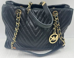 Michael Kors Susannah Handtasche Damen schwarz Leder Chevron-gesteppt Beuteltasche Bag - Bild 1 von 13