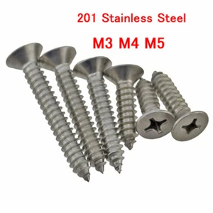 M3 M4 M5 Phillips Flat Head Sheet Metal Self-Tapping Screws 201 Stainless Steel - Picture 1 of 5