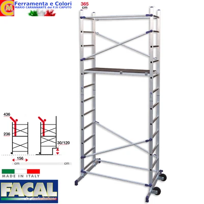 Ponteggio FACAL Trabatello Professionale in Alluminio a 2 Alzate 156 x h 365 Cm - Immagine 1 di 4