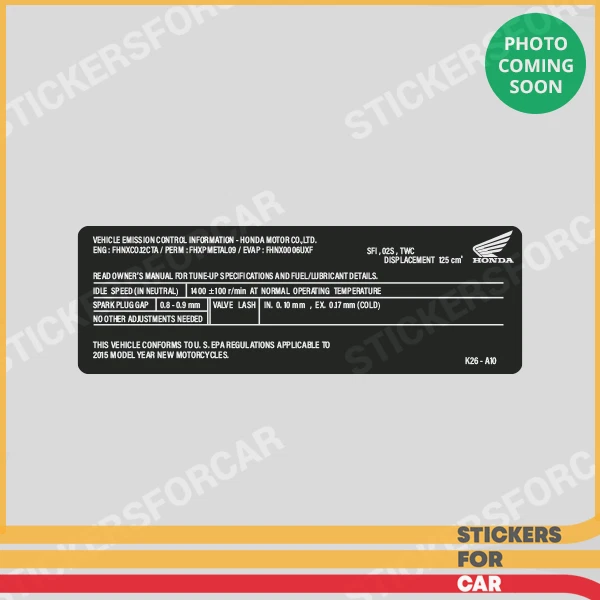 Etiqueta de control de emisiones Honda Moto K26-A10 FHNXCO.12CTA Foto 1 de 1