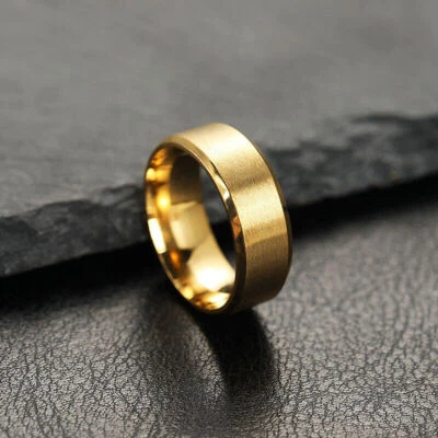 8MM Stainless Steel Ring Band Charm Black Men's SZ 6 to 12 Wedding Rings Gift - Image 1 of 4