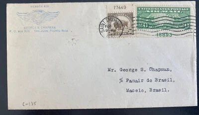 1932 St Thomas Virgin Islands First Flight Airmail Cover FFc To Brazil 47 Flown! - Image 1 of 2