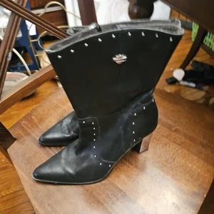 Harley Davidson Women’s Black Leather Heeled Motorcycle Boots 8.5 - Picture 1 of 6