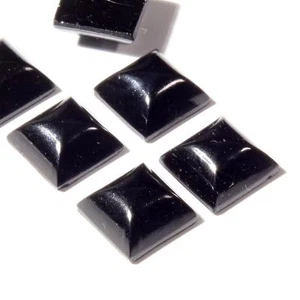 Lot (6) Czech vintage jet black square glass cabochons 14mm - Picture 1 of 2