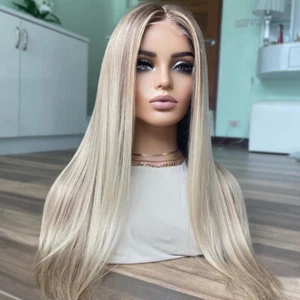 Synthetic Hair Long Straight Ombre Blonde Glue Less Lace Front Wig - Picture 1 of 8