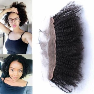 Pre Plucked 13x4" Afro Kinky Curly Brazilian 100%Human Hair Lace Frontal Closure - Picture 1 of 12