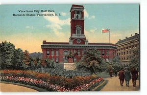 View from City Hall Park, Burnside Statue, Providence RI - c1910 Postcard - Picture 1 of 2