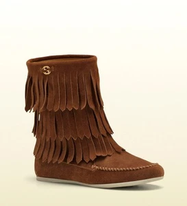New Authentic Gucci Kids Boot w/Fringe Interlocking G,29/US 12,Brown 285281 - Picture 1 of 11