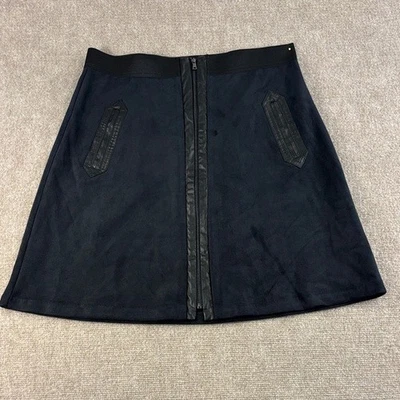 Falda ECI Para Mujer Azul Marino Imitación Gamuza Cuero Borde Frontal Cremallera Línea A Talla L Nueva con Etiquetas Foto 1 de 4