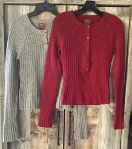 2 Suéteres Henley Vintage Abercrombie & Fitch Mezcla Lana Rojo Profundo Acero Gris M L - Imagen 1 de 24
