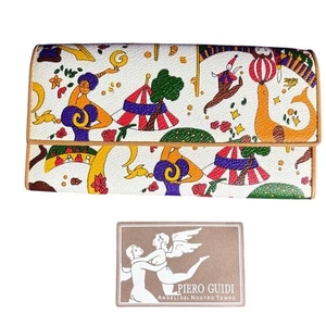Piero Guidi Magic Circus Wallet Clutch Multicolor Print Leather Made in Italy - Picture 1 of 5