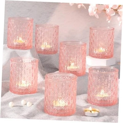 8 piezas grandes candelabros votivos candelabros de luz de té candelabros de vidrio rosa Foto 1 de 4