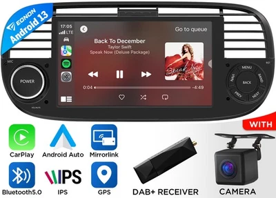 DAB+ CAM CarPlay 7" IPS Autoradio Android 13 GPS Navi RDS USB Für Fiat 500 07-15 - Bild 1 von 4