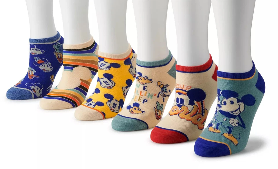 Disney Mickey Mouse Retro Women's Ankle Socks, Blue, 6-Pack, 9-11 - Image 1 of 1