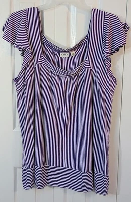 Ladies Purple*White Striped Top-Square Neck-Short Sleeve-PLUS SIZE 22/24W-Cato - Image 1 of 3