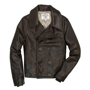 COCKPIT USA Naval Short Leather Peacoat Black,Dark Brown USA MADE Z21U025 - Picture 1 of 11