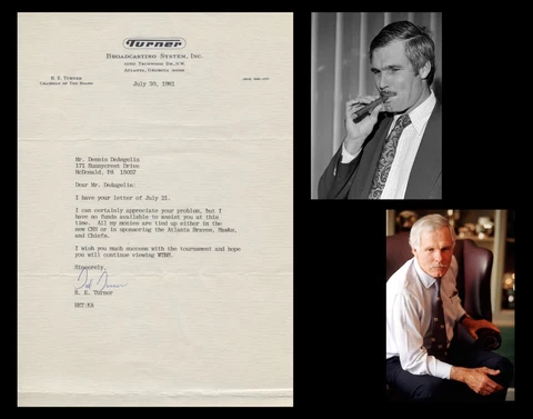 TED TURNER Autographed Signed TYPED LETTER America's Cup Atlanta Braves CNN Cover