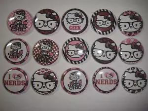 Hello Kitty Nerd Geek Botones Espalda Plana o Pin Insignia Cabujones Embellecer Imanes - Imagen 1 de 5