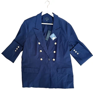 Lane Bryant 26 Navy Bryant Blazer Sexy Stretch Double Breasted Gold Buttons NWT - Picture 1 of 7