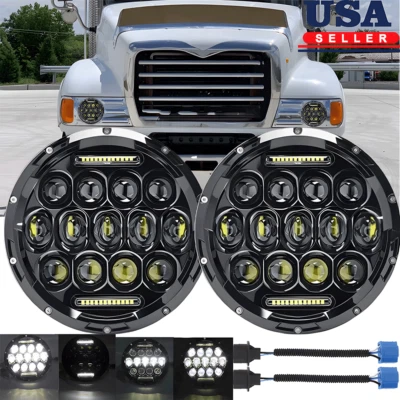 Par de faros LED halo haz alto/bajo DRL giro para camiones de volteo Mack Granite CV713 Foto 1 de 4