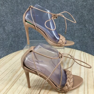 Sandalias Express para mujer 9 trenzadas con cordones tacón alto aguja beige imitación cuero Foto 1 de 4