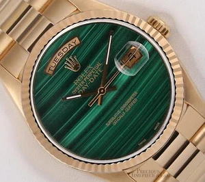 Rolex Men Day-Date 18238 Presidential 18k Gold 36mm-Malachite Green Marble Dial - Picture 1 of 7