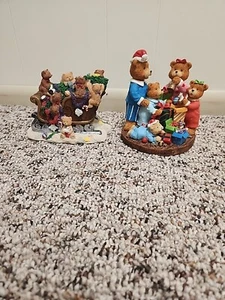 Christmas Bears Set Of 2 Knick Knacks Sleigh Fun And Christmas Morning - Picture 1 of 10