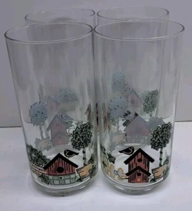 4 CORELLE GARDEN HOME Birdhouse Tumbler Glasses 16 oz.  5 3/4 " Tall - Picture 1 of 6