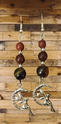  Brincos de fadas com miçangas de arenito dourado, olho de tigre e pedra de jaspe mookaite - Imagem 1 de 2