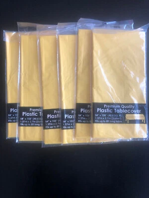 Set of 6 YELLOW 54" x 108" Tablecloth Rectangle Plastic Party Color Table Cover - Image 1 of 3