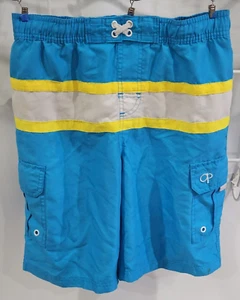 Op (Ocean Pacific) Boys Swim Trunks Size Large (10/12) blue yellow stripe pocket - Picture 1 of 5
