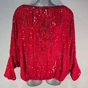 Chaqueta Judith Ann Mujer SM 100% Seda Lentejuelas Plateada Roja Fiesta Formal Glamour De Colección - Imagen 1 de 11