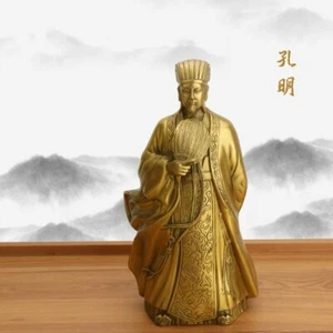 Zhuge Liang Statue reines Kupfer Handwerk Feng Shui Skulptur Bronze Wohndeko - Bild 1 von 7
