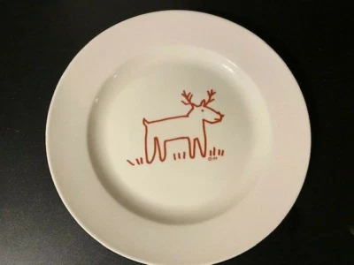 Crate & Barrel Trish Richman 1999 At Home Red Reindeer Plate - Image 1 of 4