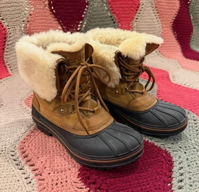 Crocs Allcast Luxe II Botas Mujer’s 7 Marrón Cuero Impermeable Pato Nieve - Usadas en Excelente Condición Foto 1 de 4