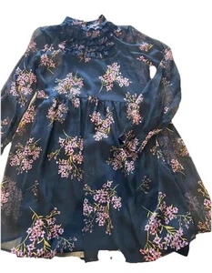 Vestito bambola bambina S corto nero trasparente floreale collo alto volant manica trasparente floreale - Foto 1 di 22