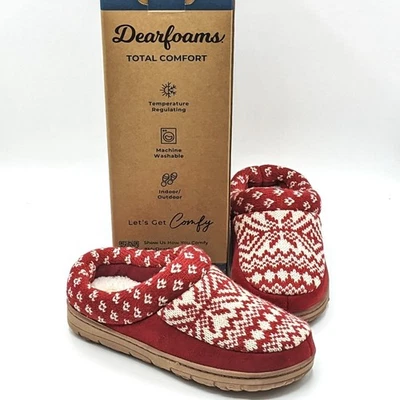 Zapatillas para mujer Dearfoams "Diane Mixed Fairisle Zueco" interior/exterior (rojo) NUEVAS Foto 1 de 4