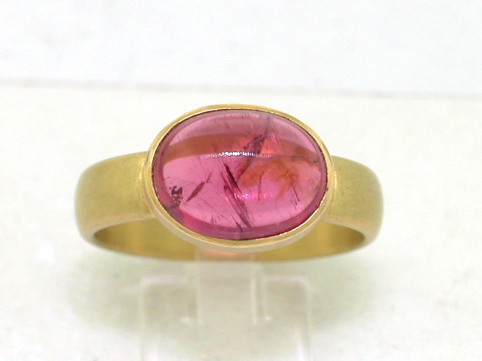 Rubellit Ring 750 Gelbgold 18Kt Gold roter Turmalin Cabochon 2,5ct Unikat - Bild 1 von 4