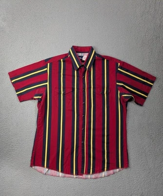 Vintage Style Wrangler Pearl Snap Shirt Mens Large Vertical Striped Short Sleeve - Image 1 of 4