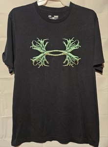 Under Armour Antler Logo Heat Gear Loose Athletic Tee Shirt Black Size M - Picture 1 of 3