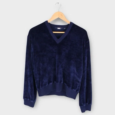 Vintage Arrow Sportswear Velour Sweater Navy Blue V-Neck Pullover Men’s Large - Image 1 of 4