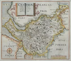 Antique Map CHESHIRE, Cestriae, Saxton & Hole, Camden Original Engraving 1637 - Picture 1 of 4