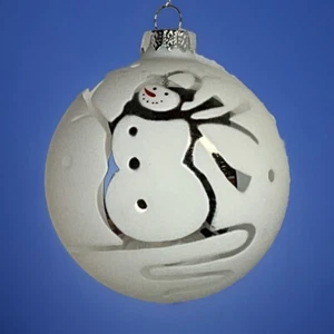 Nordstrom 4” Ball Shaped Etched Snowman Ornament White NIB - Picture 1 of 10