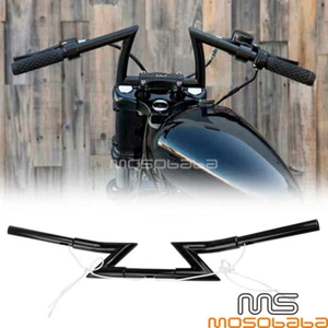 Black Motorcycle 1 Inch Handlebar Z Bar 6-1/2" Pullback For Harley Honda Custom - Foto 1 di 9
