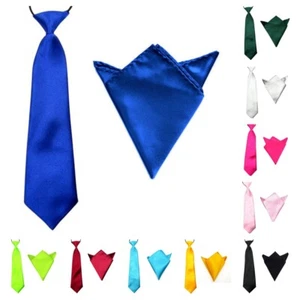 School Boy Necktie Pocket Square Set Solid Color Handkerchief Hanky Neck Tie Lot - Picture 1 of 14
